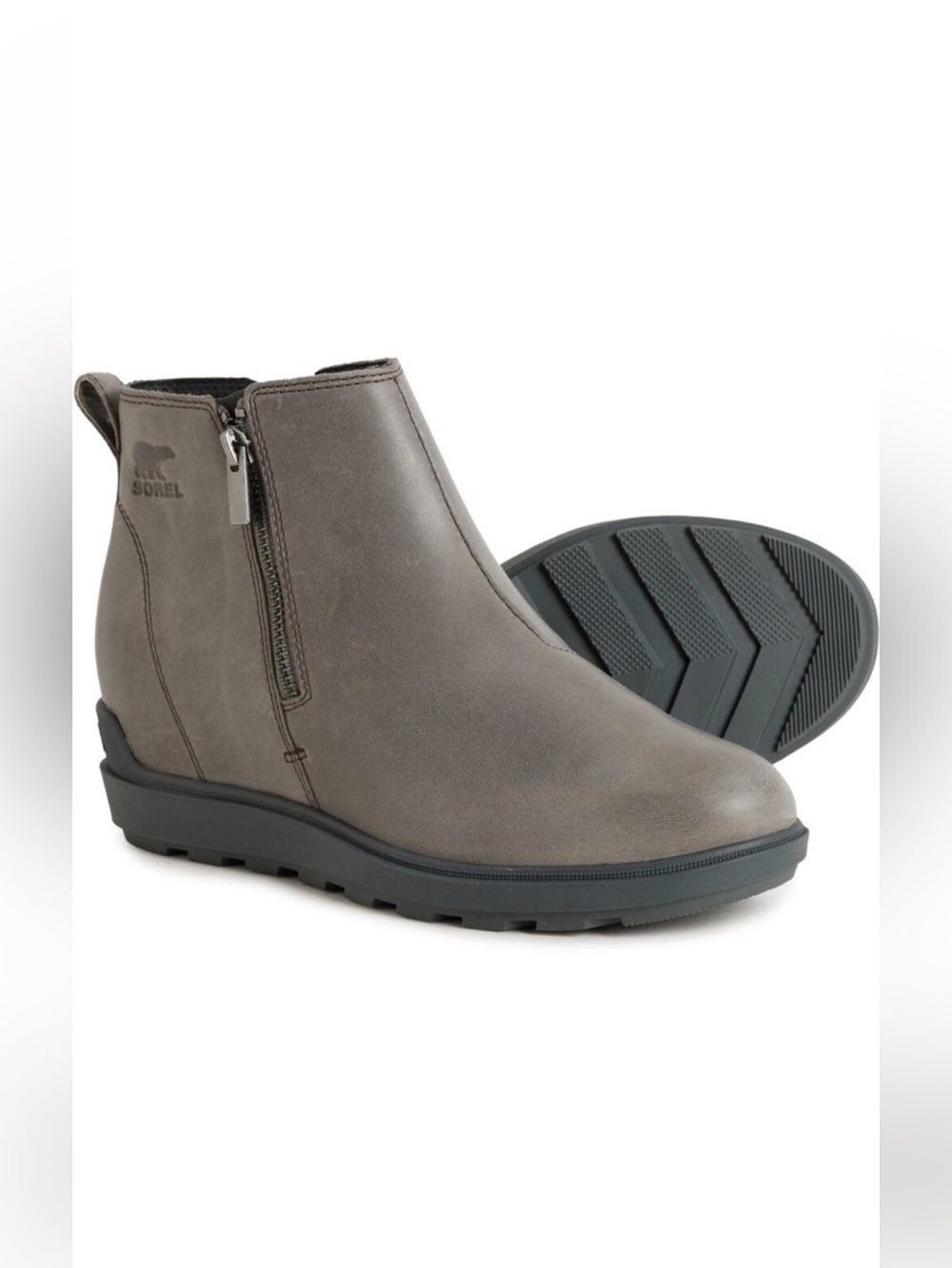 Sorel Evie II Zip Leather Waterproof Ankle Boot Sea Salt Gray Womens 9 Wedge